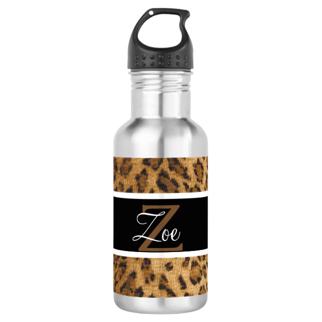 Leopard Print Z monogram initials Water Bottle (Front)