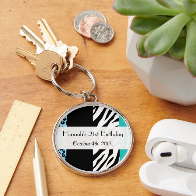 Leopard Print, Zebra Print, Animal Print, Birthday Keychain (Desk)