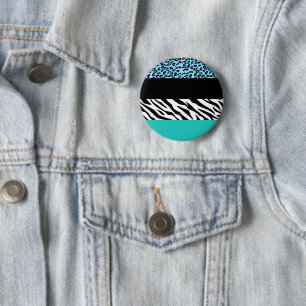 Leopard Print, Zebra Print, Animal Print, Blue 2 Inch Round Button