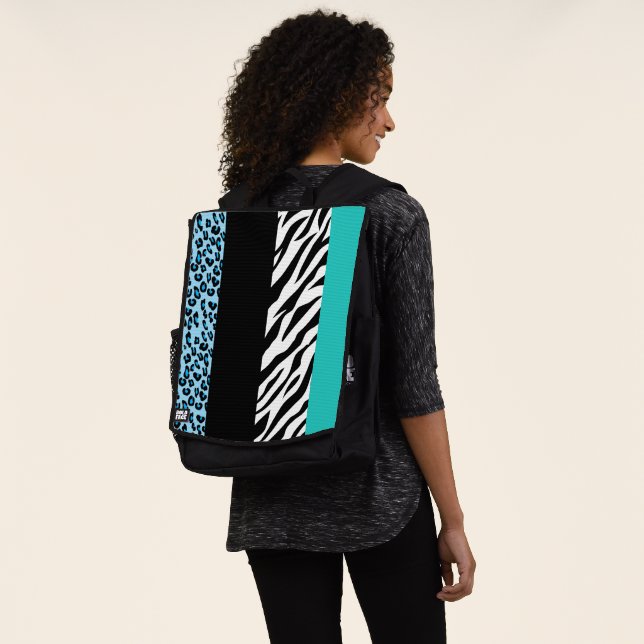 Leopard Print, Zebra Print, Animal Print, Blue Backpack (Worn)