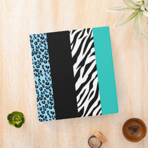 Leopard Print, Zebra Print, Animal Print, Blue Binder
