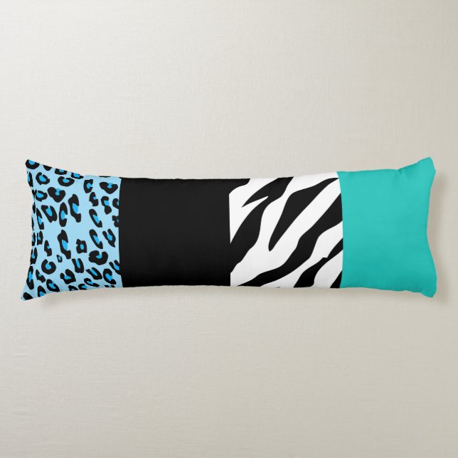 Leopard Print, Zebra Print, Animal Print, Blue Body Pillow (Front)