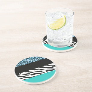 Leopard Print, Zebra Print, Animal Print, Blue Coaster