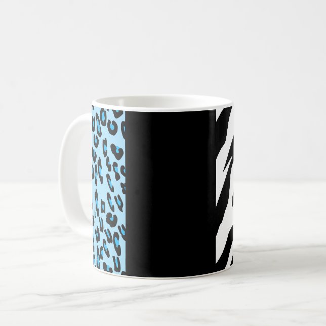 Leopard Print, Zebra Print, Animal Print, Blue Coffee Mug (Front Left)