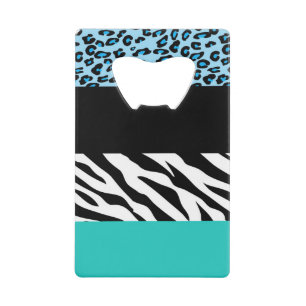 Leopard Print, Zebra Print, Animal Print, Blue Credit Card Bottle Opener