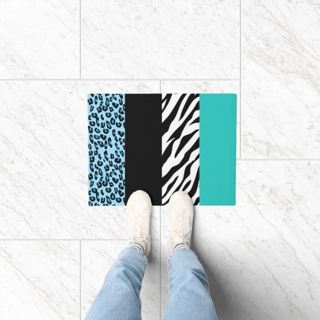 Leopard Print, Zebra Print, Animal Print, Blue Doormat (Indoor)