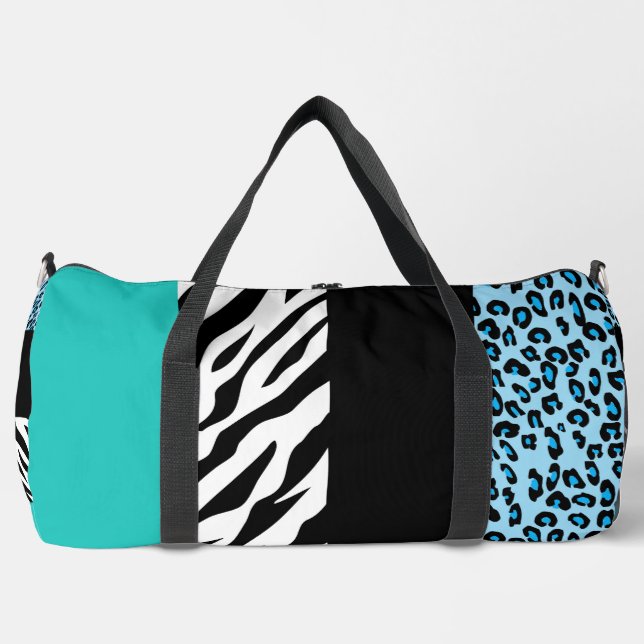 Leopard Print, Zebra Print, Animal Print, Blue Duffle Bag (Front)