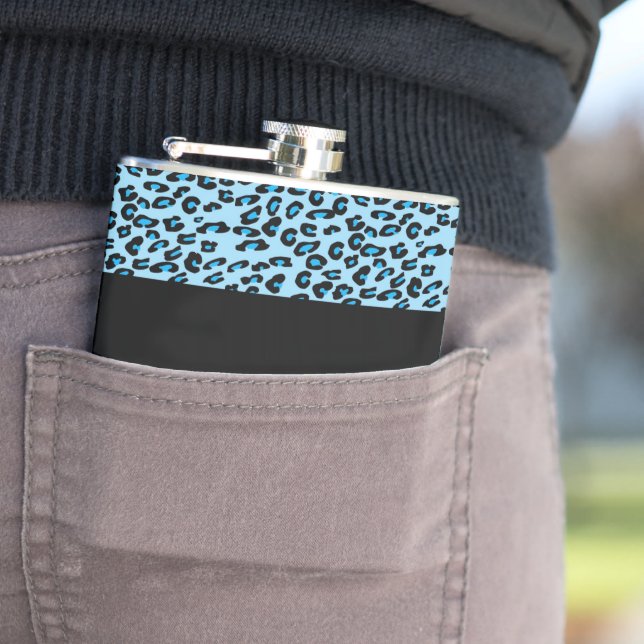 Leopard Print, Zebra Print, Animal Print, Blue Hip Flask (In Situ)