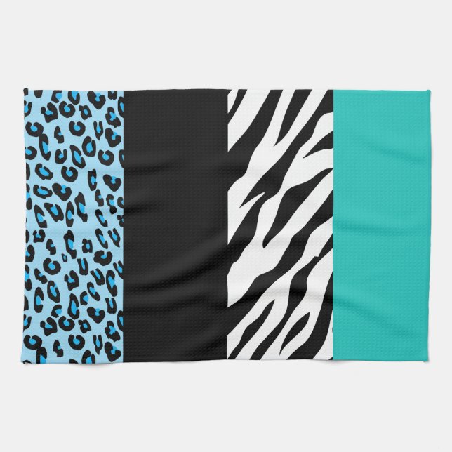 Leopard Print, Zebra Print, Animal Print, Blue Kitchen Towel (Horizontal)