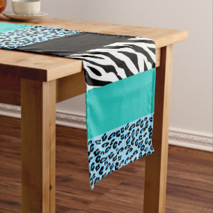 Leopard Print, Zebra Print, Animal Print, Blue Medium Table Runner