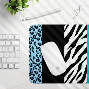 Leopard Print, Zebra Print, Animal Print, Blue Mouse Pad