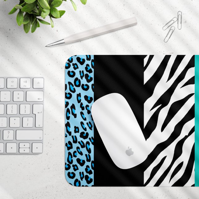 Leopard Print, Zebra Print, Animal Print, Blue Mouse Pad (Creator Uploaded)