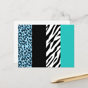 Leopard Print, Zebra Print, Animal Print, Blue Postcard