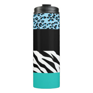 Leopard Print, Zebra Print, Animal Print, Blue Thermal Tumbler