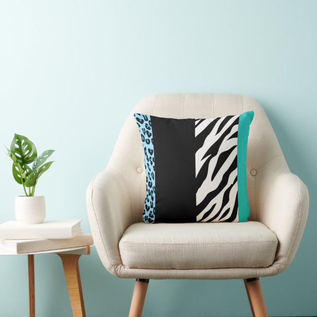 Leopard Print, Zebra Print, Animal Print, Blue Throw Pillow (Chair)