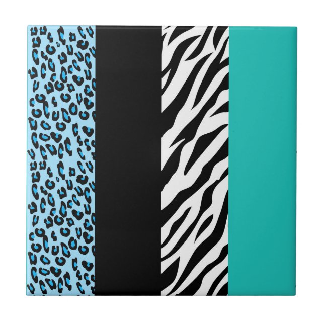 Leopard Print, Zebra Print, Animal Print, Blue Tile (Front)