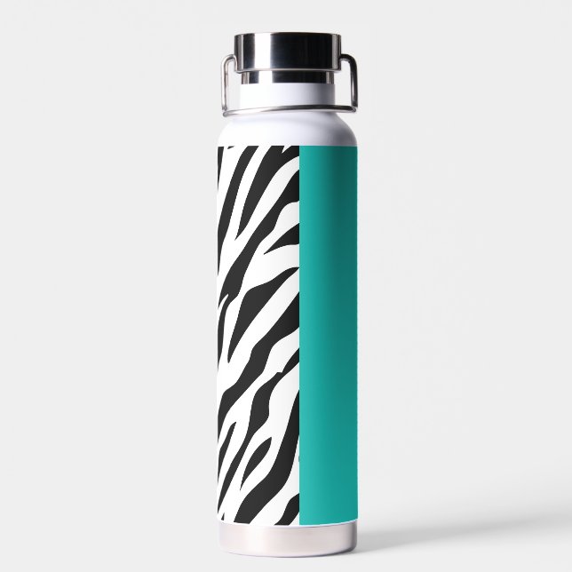 Leopard Print, Zebra Print, Animal Print, Blue Water Bottle (Back)