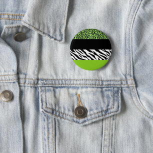 Leopard Print, Zebra Print, Animal Print, Green 2 Inch Round Button