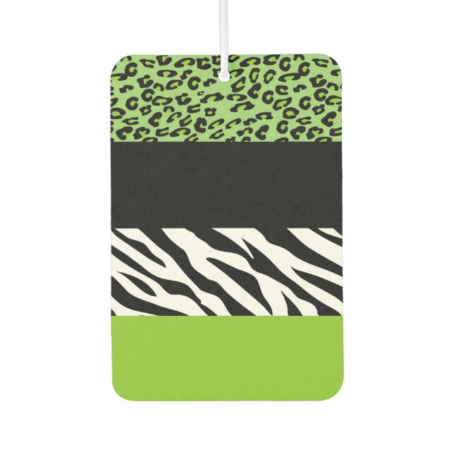 Leopard Print, Zebra Print, Animal Print, Green Air Freshener (Front)