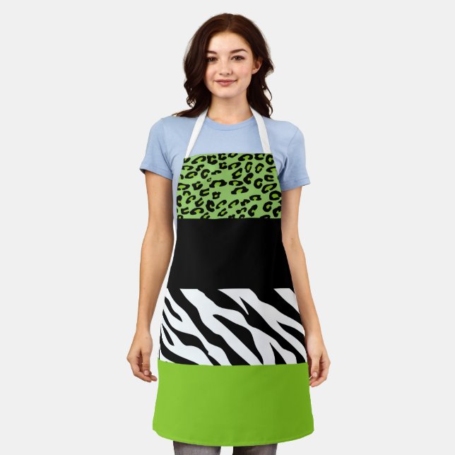 Leopard Print, Zebra Print, Animal Print, Green Apron (Worn)