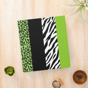 Leopard Print, Zebra Print, Animal Print, Green Binder