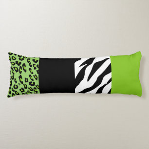 Leopard Print, Zebra Print, Animal Print, Green Body Pillow