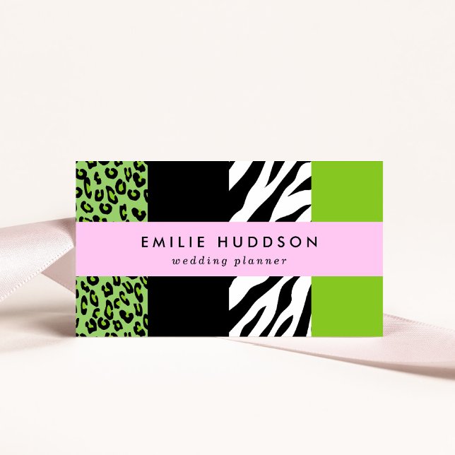 Leopard Print, Zebra Print, Animal Print, Green Business Card (Creator Uploaded)