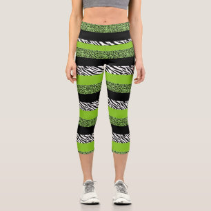 Leopard Print, Zebra Print, Animal Print, Green Capri Leggings