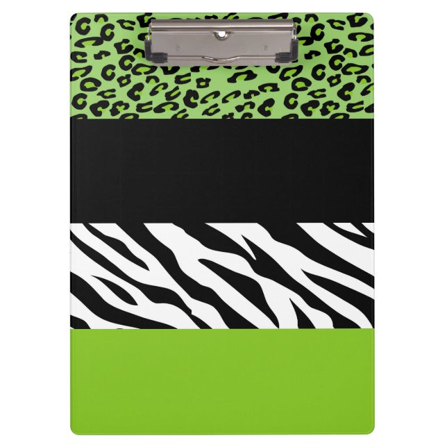 Leopard Print, Zebra Print, Animal Print, Green Clipboard (Front)