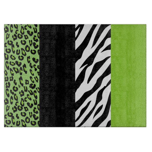 Leopard Print, Zebra Print, Animal Print, Green Cutting Board (Front)