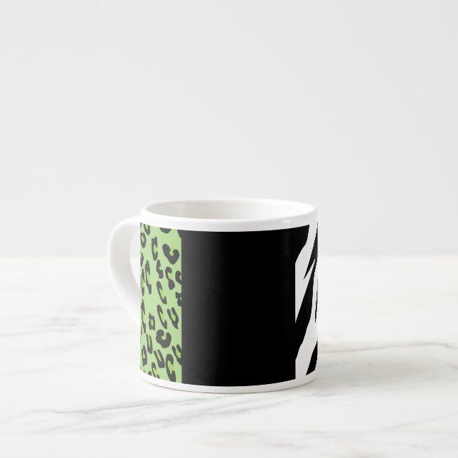 Leopard Print, Zebra Print, Animal Print, Green Espresso Cup (Front Left)