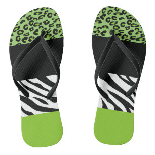 Leopard Print, Zebra Print, Animal Print, Green Flip Flops