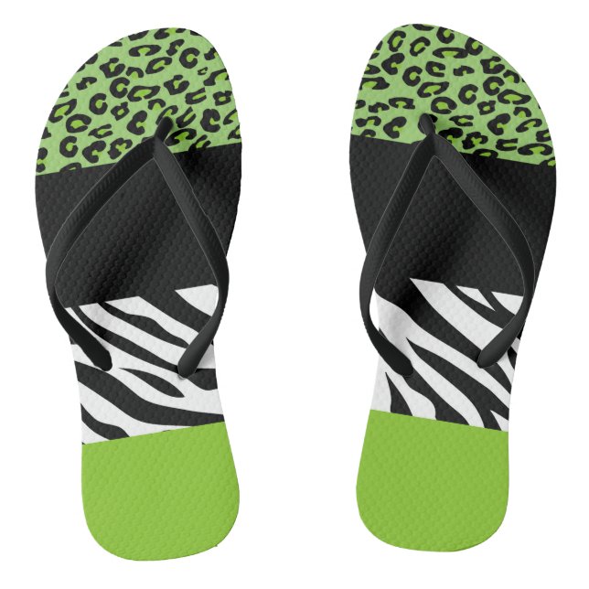 Leopard Print, Zebra Print, Animal Print, Green Flip Flops (Footbed)