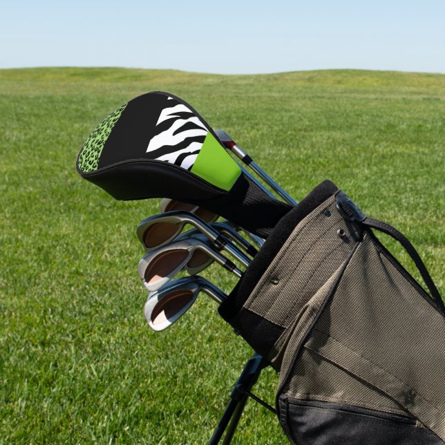 Leopard Print, Zebra Print, Animal Print, Green Golf Head Cover (In Situ)