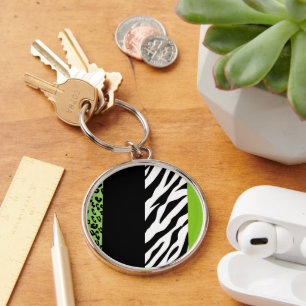 Leopard Print, Zebra Print, Animal Print, Green Keychain