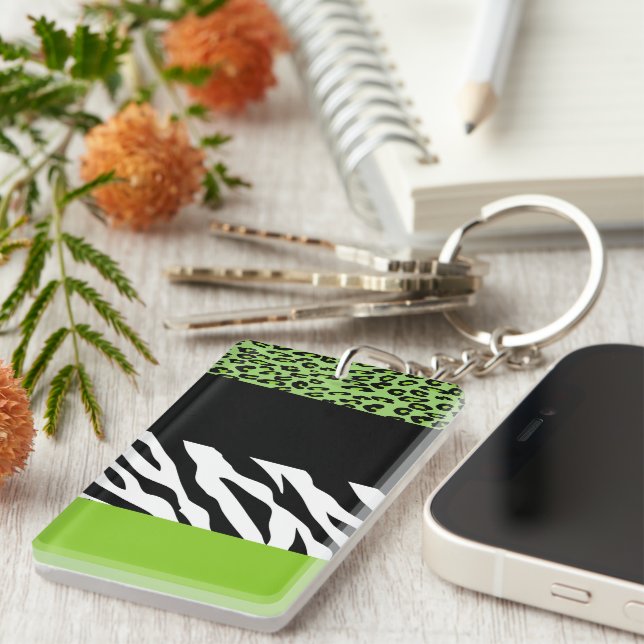 Leopard Print, Zebra Print, Animal Print, Green Keychain (Front Right)