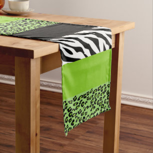 Leopard Print, Zebra Print, Animal Print, Green Medium Table Runner