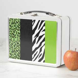 Leopard Print, Zebra Print, Animal Print, Green Metal Lunch Box