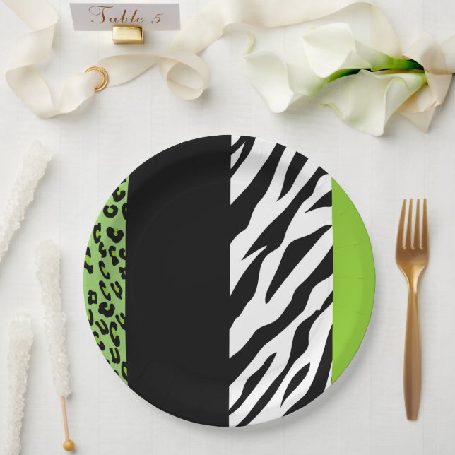 Leopard Print, Zebra Print, Animal Print, Green Paper Plate (Wedding)