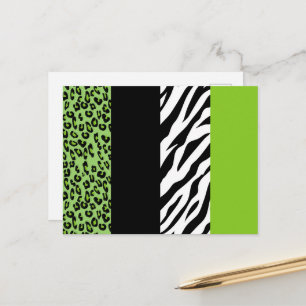 Leopard Print, Zebra Print, Animal Print, Green Postcard