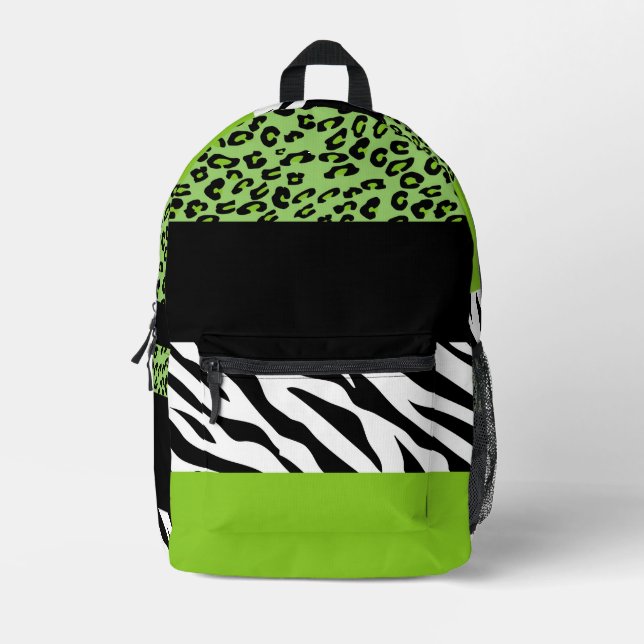 Leopard Print, Zebra Print, Animal Print, Green Printed Backpack (Front)