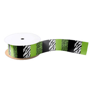 Leopard Print, Zebra Print, Animal Print, Green Satin Ribbon