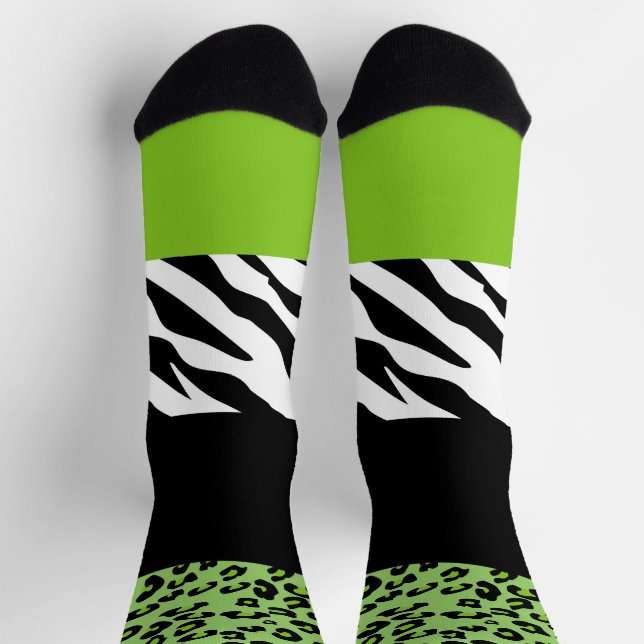 Leopard Print, Zebra Print, Animal Print, Green Socks (Top)