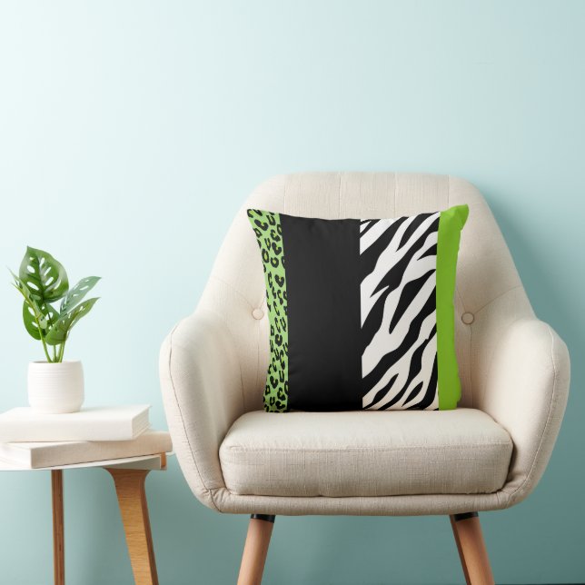 Leopard Print, Zebra Print, Animal Print, Green Throw Pillow (Chair)