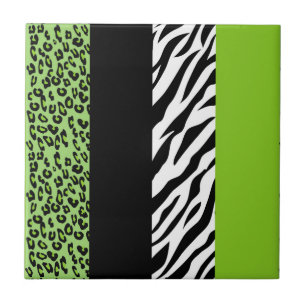 Leopard Print, Zebra Print, Animal Print, Green Tile