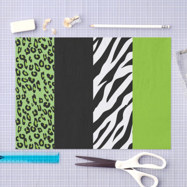 Leopard Print, Zebra Print, Animal Print, Green Tissue Paper (Craft)