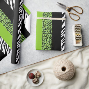 Leopard Print, Zebra Print, Animal Print, Green Wrapping Paper