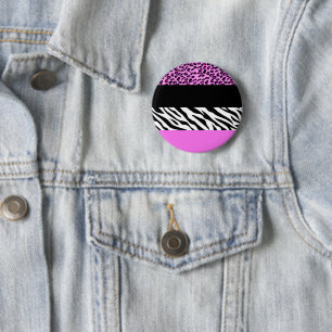 Leopard Print, Zebra Print, Animal Print, Pink 2 Inch Round Button