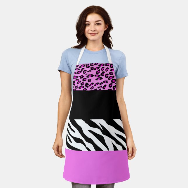 Leopard Print, Zebra Print, Animal Print, Pink Apron (Worn)