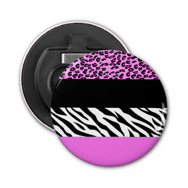 Leopard Print, Zebra Print, Animal Print, Pink Bottle Opener (Front)